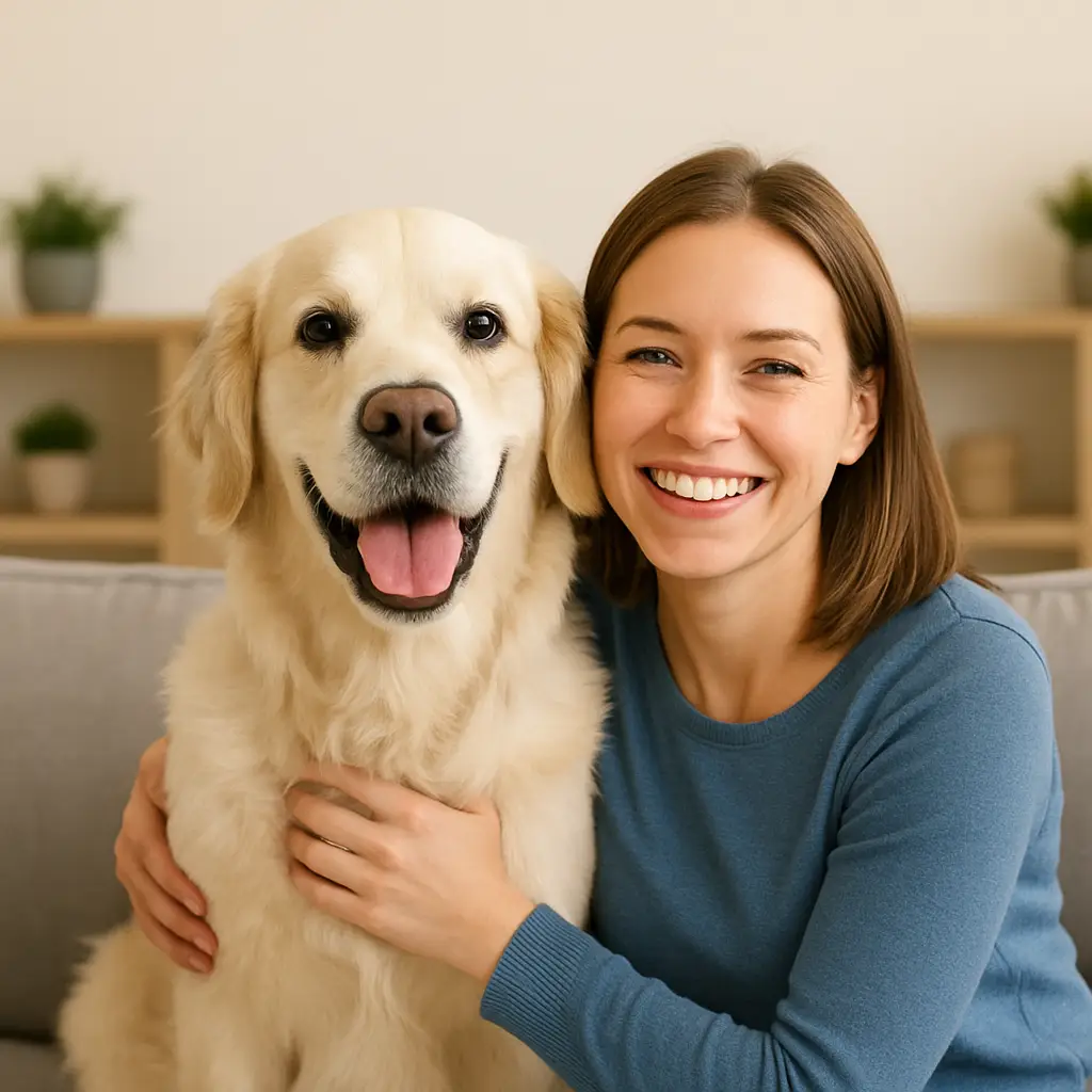 happy owner and dog